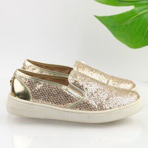 Michael Kors Girls Ivy Eileen Shoe Size 3 Gold Metallic Embossed Slip On Flats
